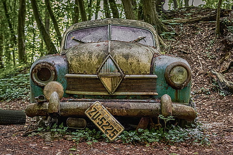 oldtimer, lost places, decay, auto, rust, car sculptures, rots HD wallpaper