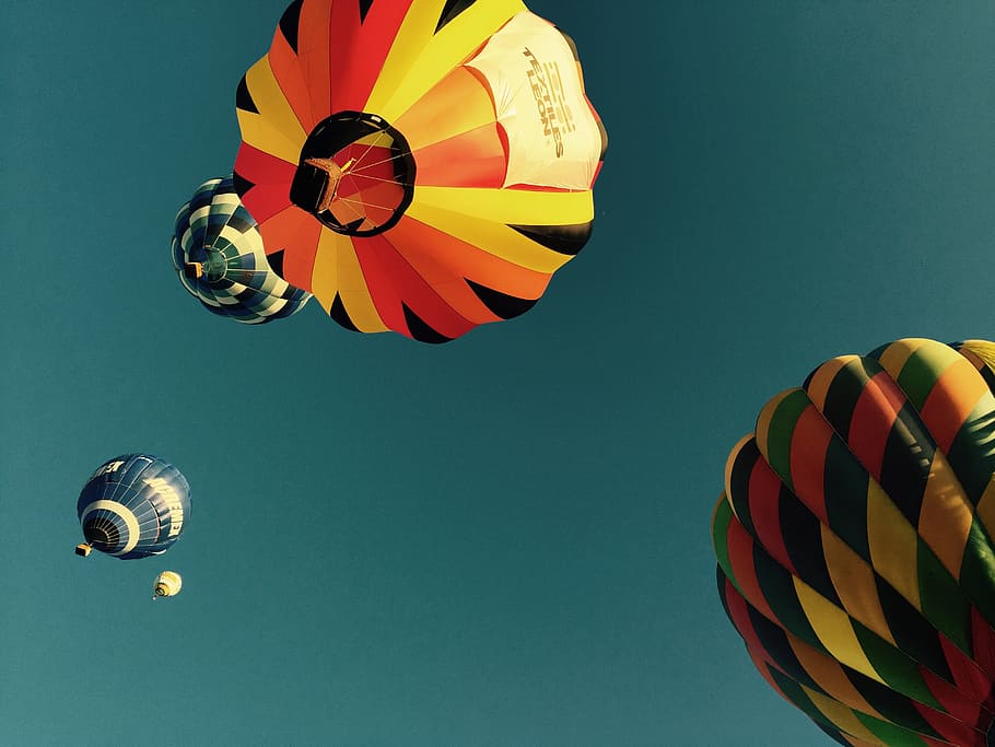 low angle photography of four hot air balloons, aerostatic, mexico, HD wallpaper