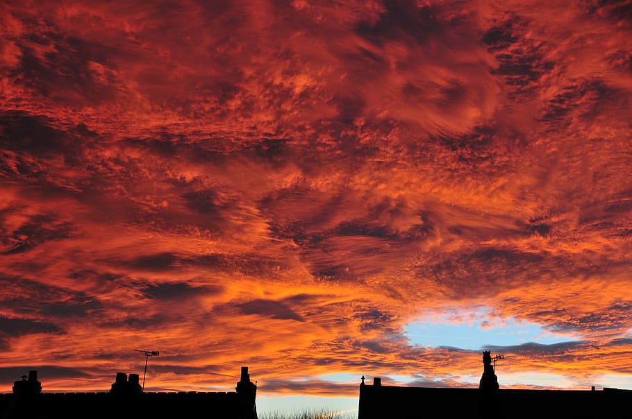 red, sky, clouds, summer, light, nature, sun, sunrise, orange HD wallpaper