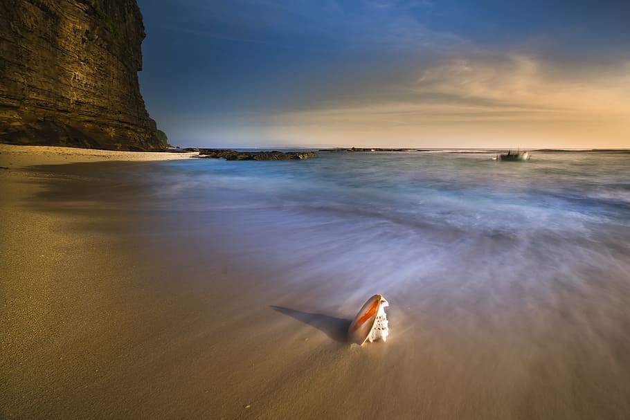 seashore, background, the beach, nice, the beauty, green, clouds HD wallpaper