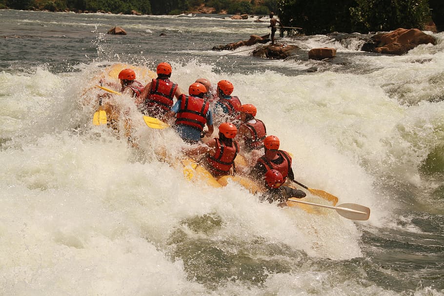 group of people kayaking on body of water during daytime, white water rafting, HD wallpaper