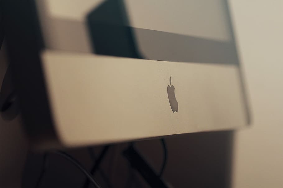 Apple logo, imac, computer, tech, screen, no people, animal HD wallpaper