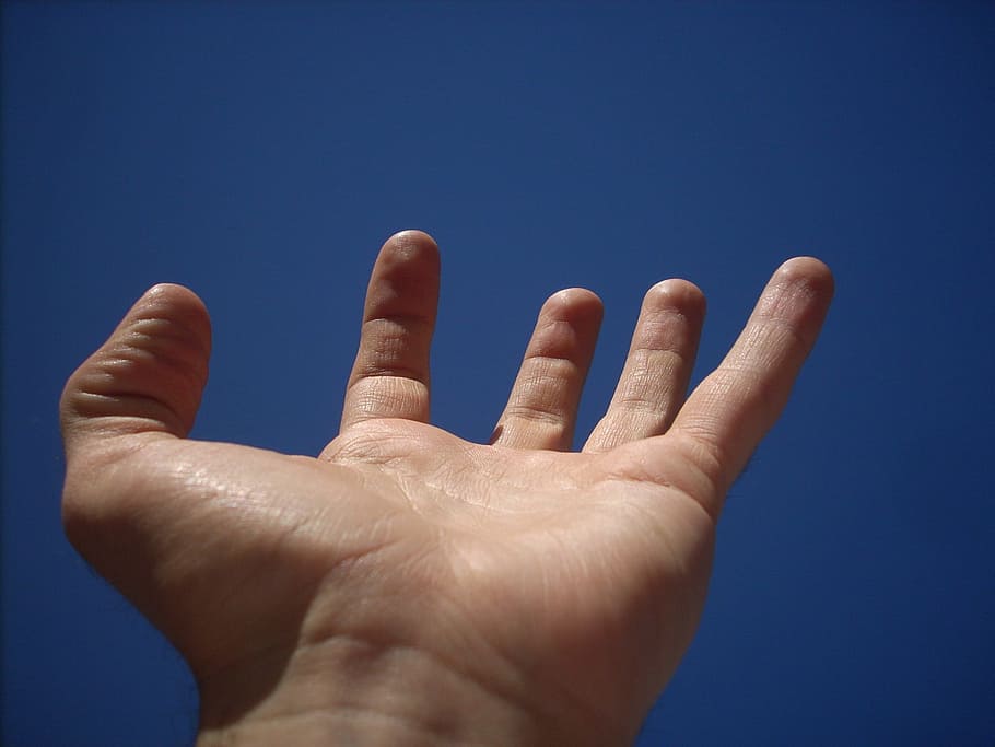 left person hand, Fingers, Hands, sky, human body part, human hand HD wallpaper