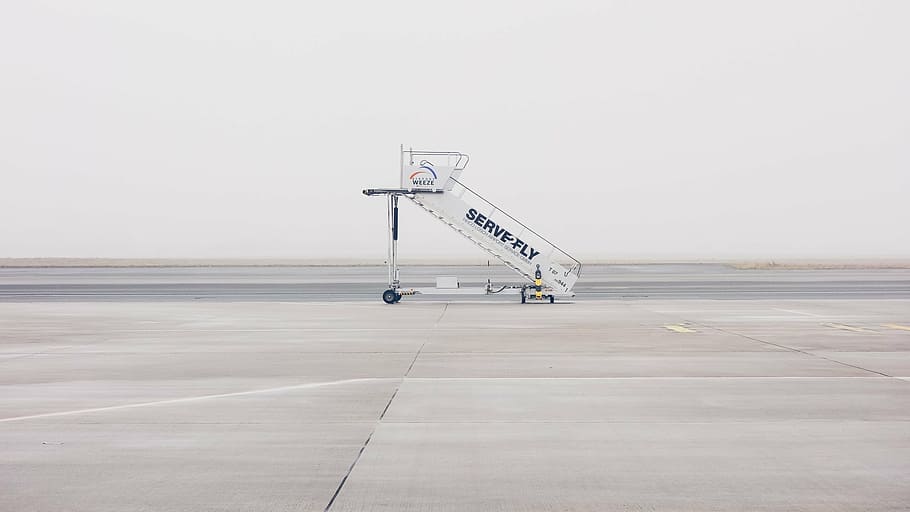white ServeFly ladder, staircase, airport, modern, technology HD wallpaper