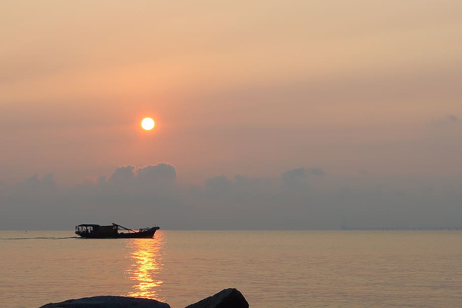 sunset, dawn, waters, twilight, nautical vessel, sky, transportation HD wallpaper