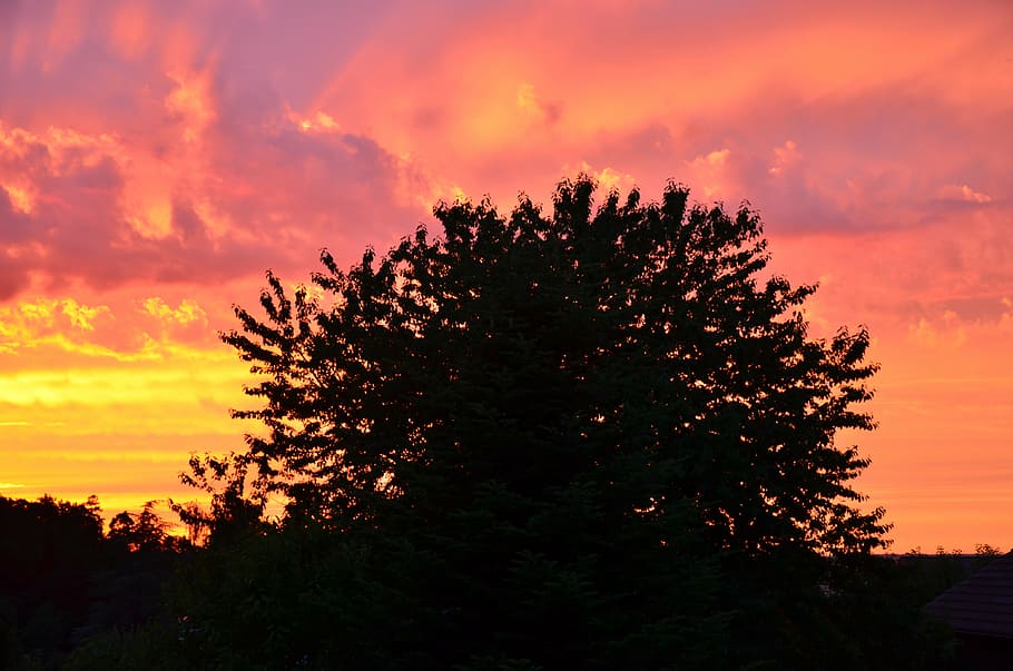 sunset, afterglow, abendstimmung, red, mood, romance, clouds HD wallpaper