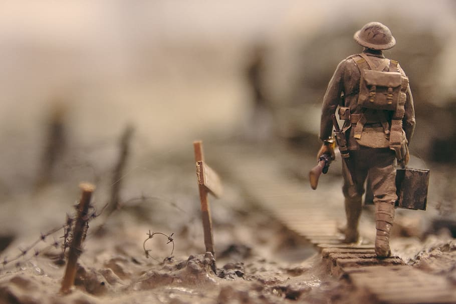 soldier carrying bag and rifle illustration, people, man, walking HD wallpaper