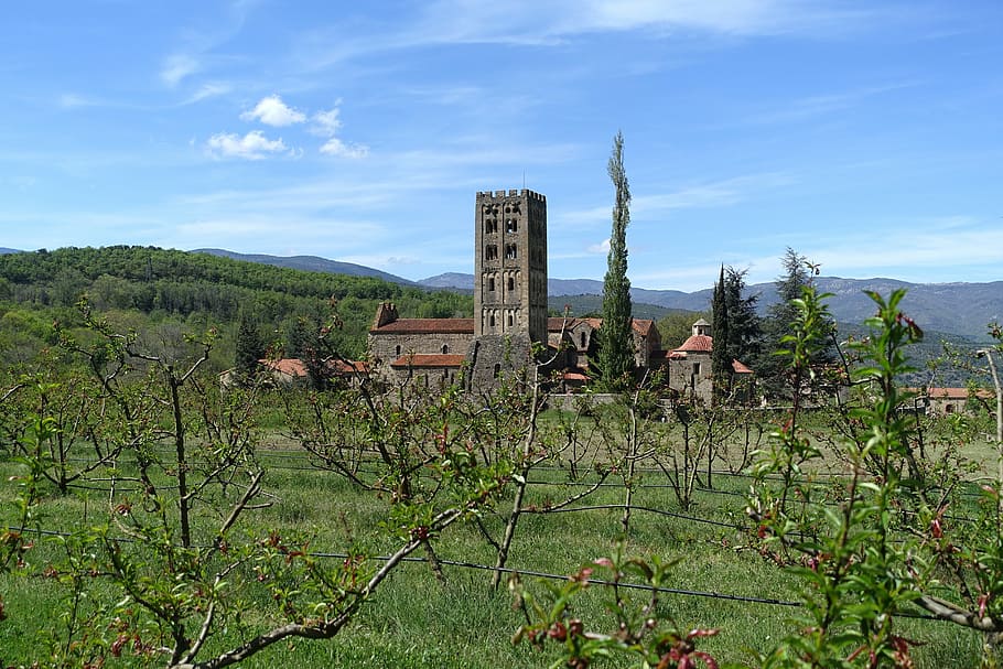 france, eastern pyrenees, codalet, abbey, saint-michel cuxa, HD wallpaper