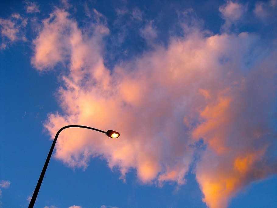 Blue Sky, Evening, Cloud, Orange, Pink, street lights, yokosuka HD wallpaper