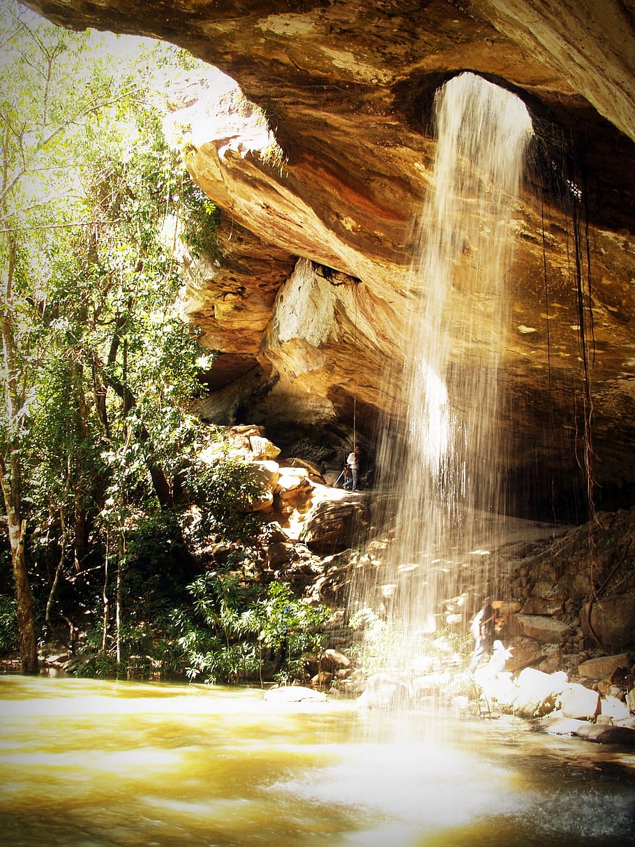 Fountain in Cave during Dayrtime, beautiful, cascade, environment HD wallpaper