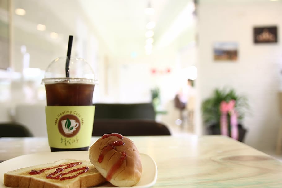 coffee, bread, dessert, green day, healing cafe, food and drink HD wallpaper