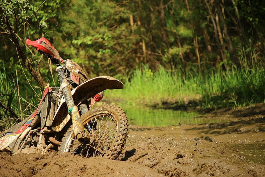 motorcycle, mud, quagmire, dirt, swamp, motocross, dirty, muddy, HD wallpaper