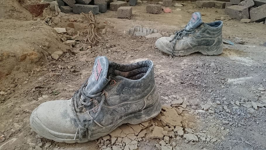 Boots, Mud, Cement, Building, renovations, bricks, dirty, day HD wallpaper