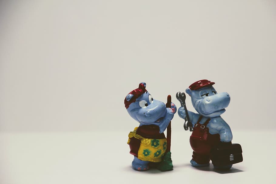 two rhino figurines, collection, überraschungseifigur, toys, HD wallpaper