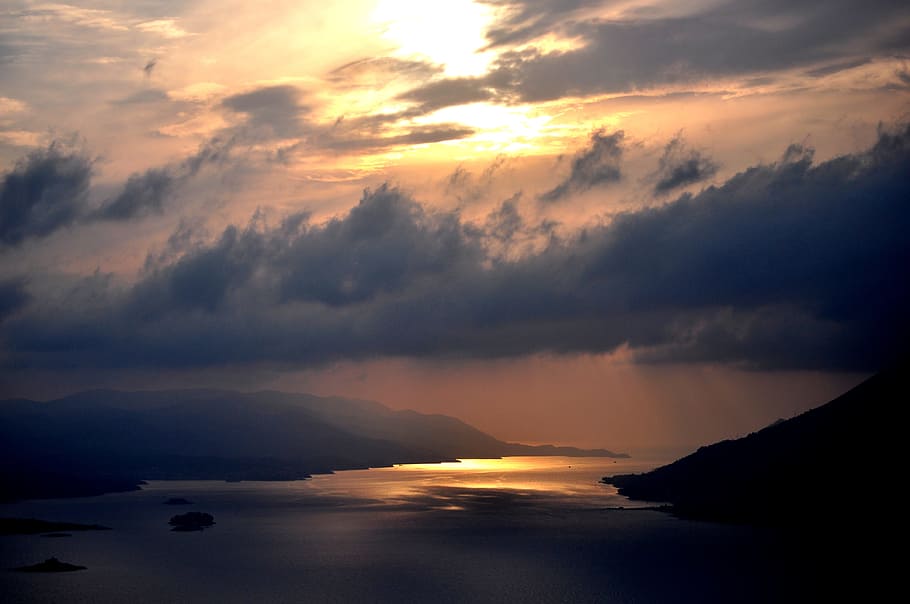 lake during sunset, rainy day, sky, cloud, scene, cloudscape HD wallpaper