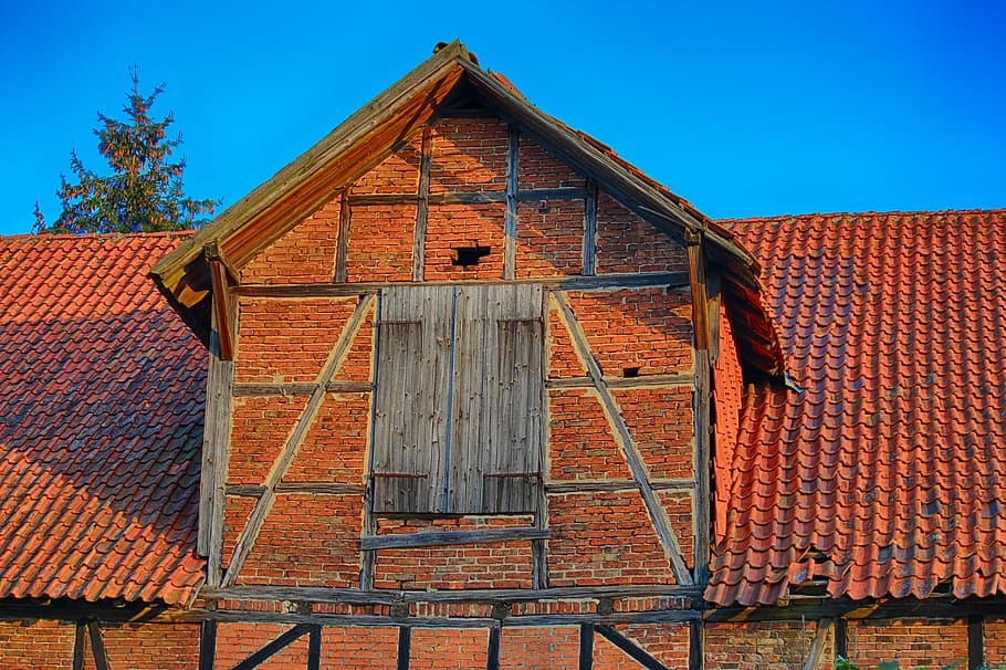 barn, old, truss, dormer, luke, bricks, old barn, scheuer, decay HD wallpaper