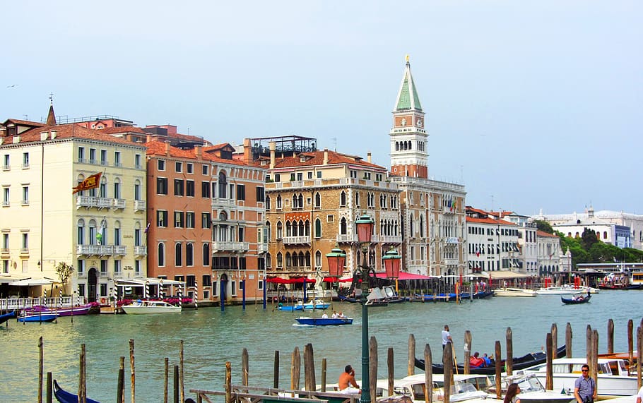 venice, italy, gondolas, barca, channel, water, monument, europe HD wallpaper