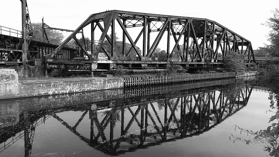 old, bridge, iron, architecture, water, reflection, built structure HD wallpaper