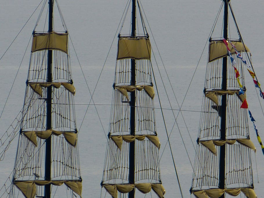sail, mast, dew, canvas, sailing vessel, sailing boat, ship HD wallpaper