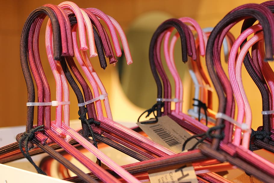 pink, black, and red clothes hangers, laces, mädchen, no people, HD wallpaper