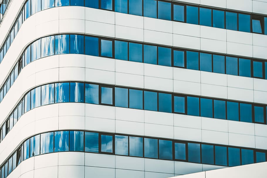 URBAN #1, low angle photo of curtain wall building, window, glass HD wallpaper
