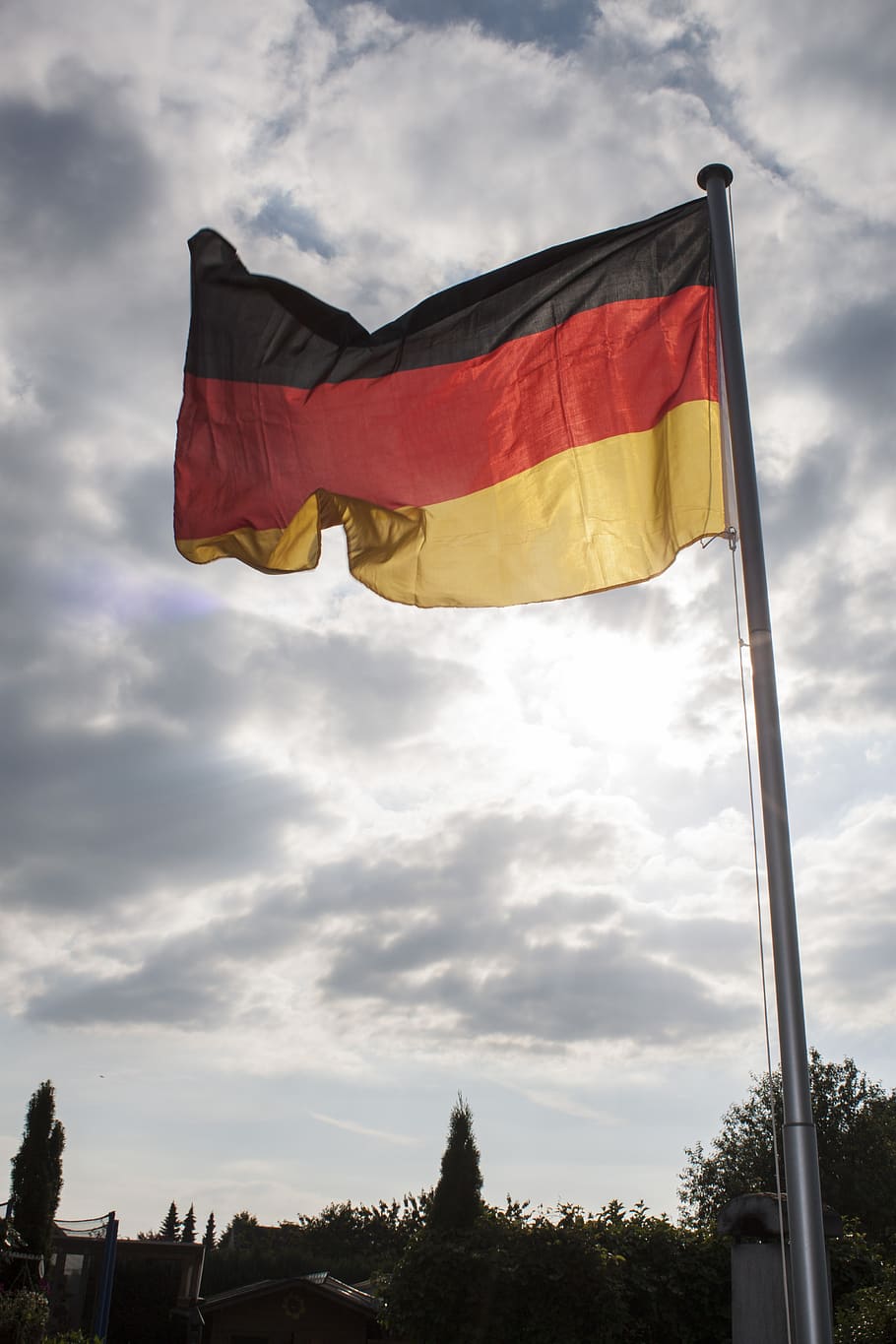 flag, sky, flagpole, wind, cloud, germany flag, cloud - sky HD wallpaper