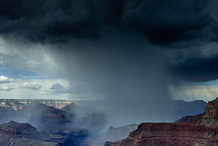 Thunderstorm, landscape photography of mountain, rain, cloud HD wallpaper