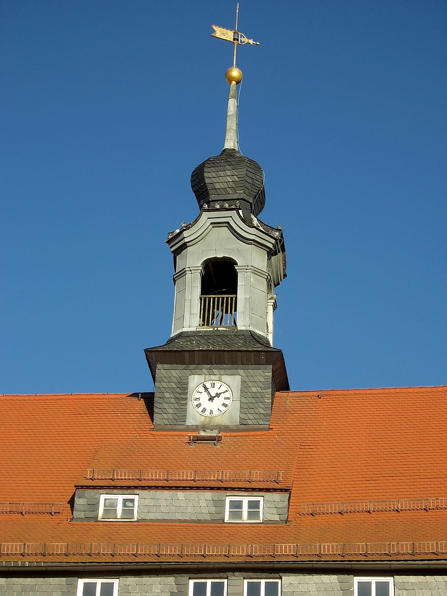 oederan, town hall, tower, architecture, clock, weather vane HD wallpaper