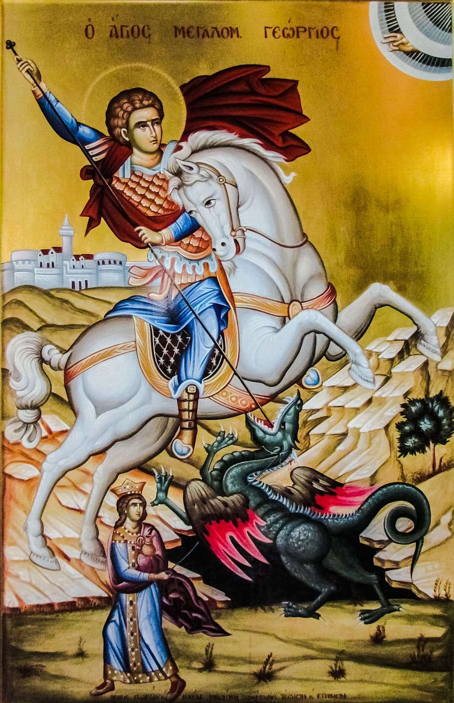 Georgios, Saint, Dragon, ayios georgios, iconography, painting, HD wallpaper