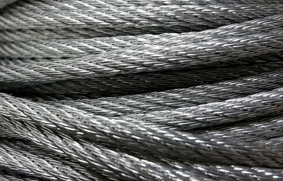 gray and black rope, wire, cord, metal wire, wrapped, coil, iron