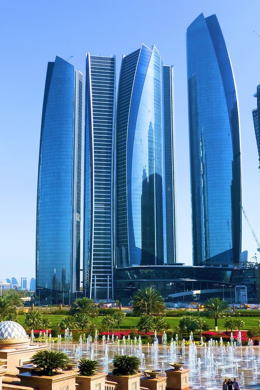 four city high-rise buildings, Etihad Towers, Abu Dhabi, Skyscraper, HD wallpaper