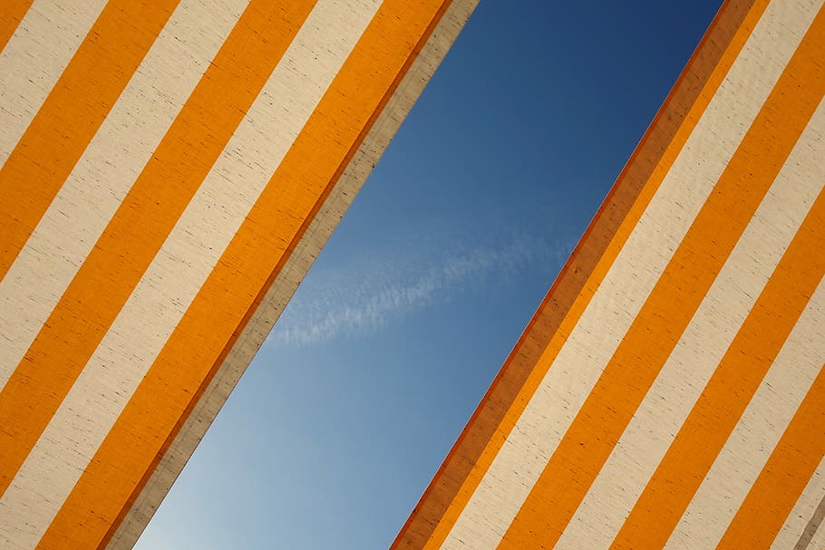 untitled, stripe, orange, blue sky, abstract, simplicity, symmetry HD wallpaper