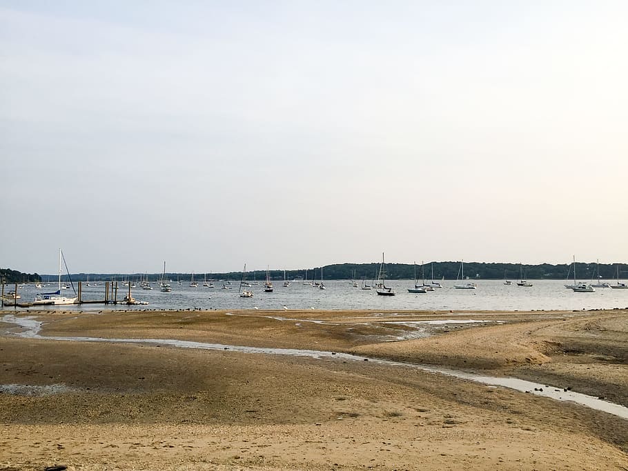 Beach with Boats, sand, sky, water, Beaches, Landscapes, Nature HD wallpaper