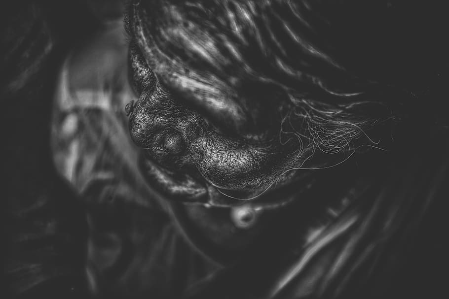 grayscale photo of woman, grayscale photo of old woman with nose piercing HD wallpaper