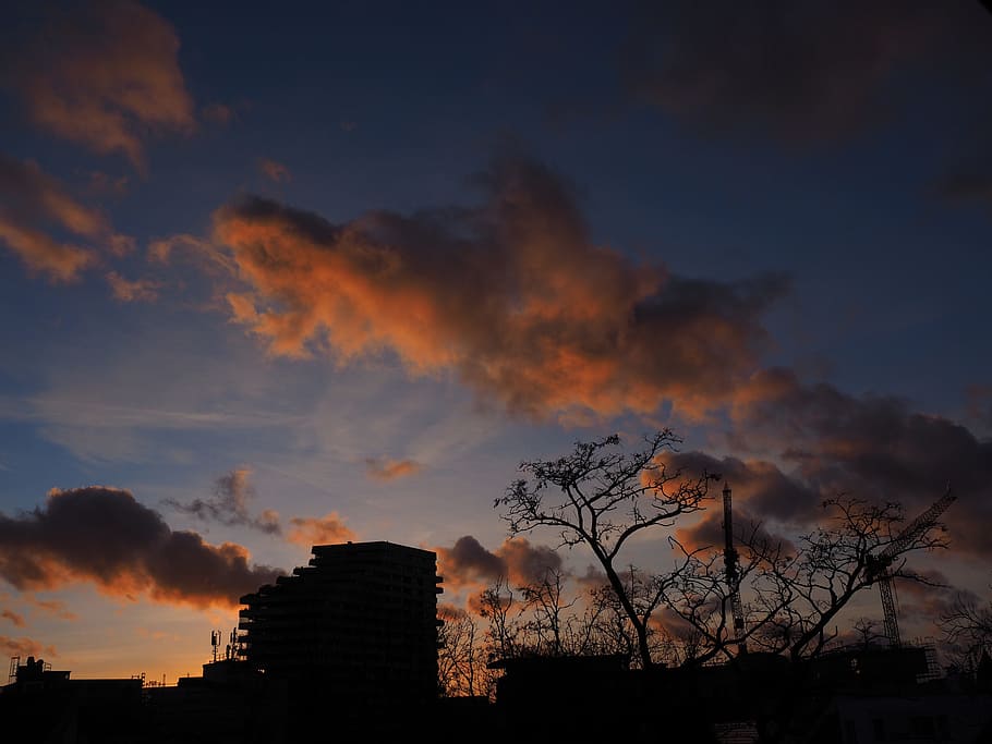Sunset, Clouds, Reddish, abendstimmung, city, ulm, silhouette HD wallpaper
