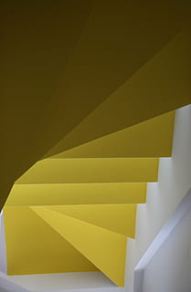yellow papers, stairs, steps, wall, architecture, abstract HD wallpaper