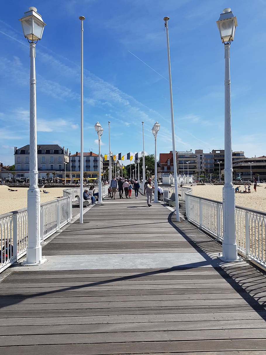 arcachon, arcachon basin, ocean, bridge, architecture, sky HD wallpaper