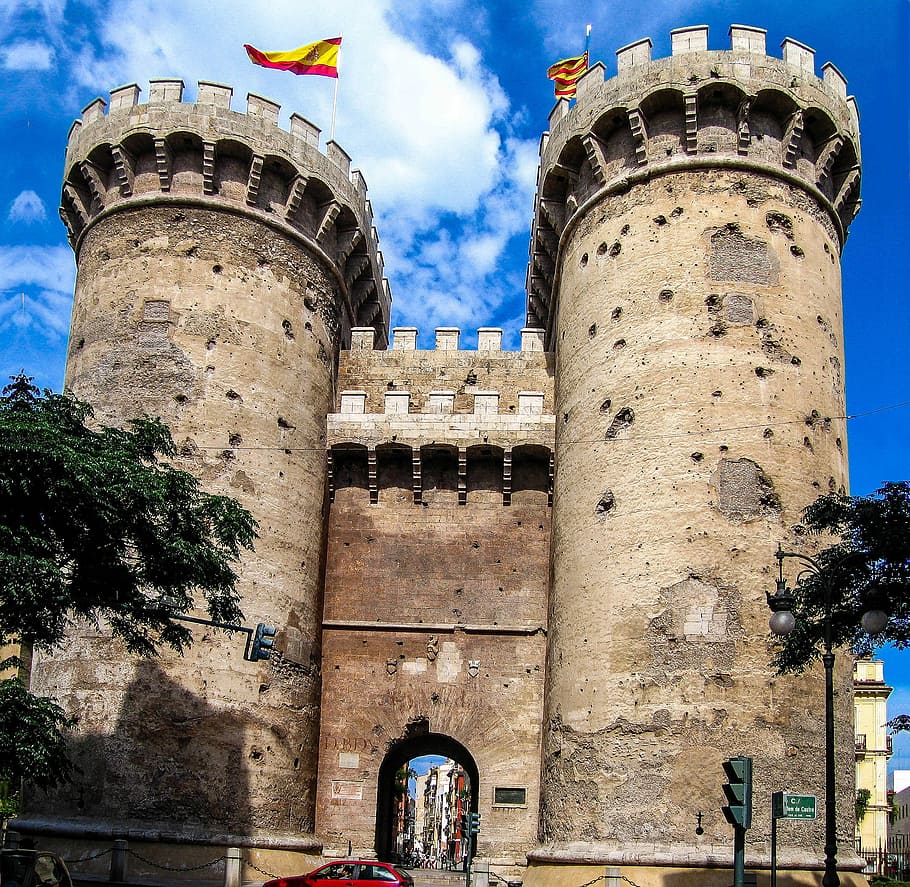 Gate Towers of Quart in Valencia, Spain, castle, photos, public domain, HD wallpaper