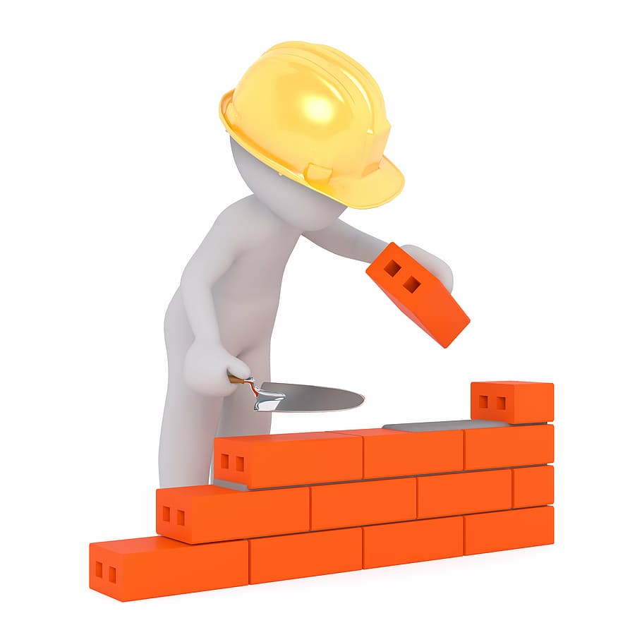 handyman holding orange block wearing yellow hard hat illustration