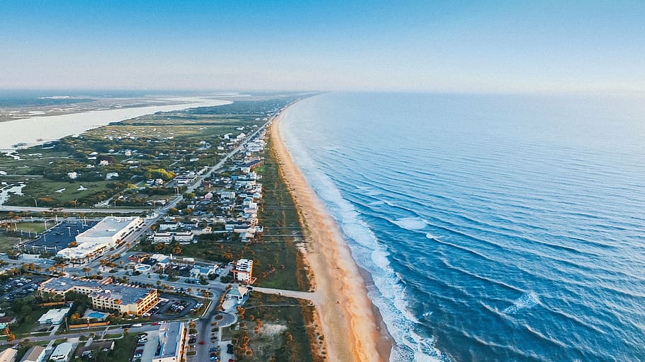 aerial photography of coastline, architecture, building, infrastructure HD wallpaper