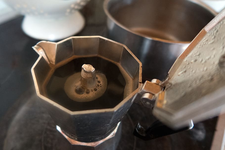 espresso, coffee, espresso maker, kitchen, hotplate, breakfast HD wallpaper