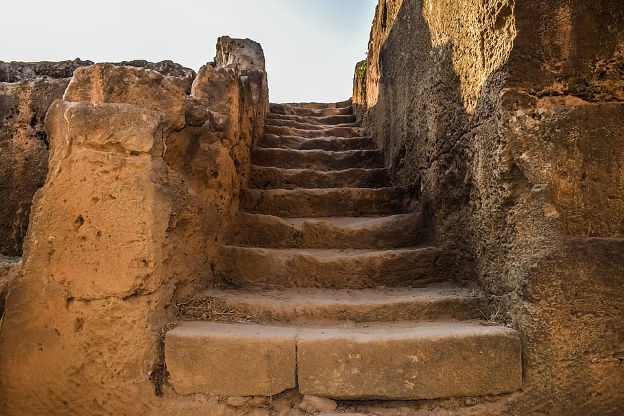 gray concrete stairs, cyprus, paphos, tombs of the kings, archaeology, HD wallpaper