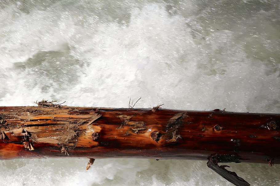 wood, tribe, log, waterfall, river, nature, motion, sea, splashing HD wallpaper