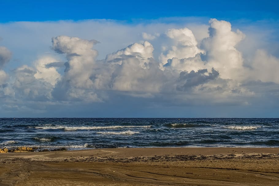 nature, beach, sky, clouds, cumulus, panoramic, landscape, sand HD wallpaper