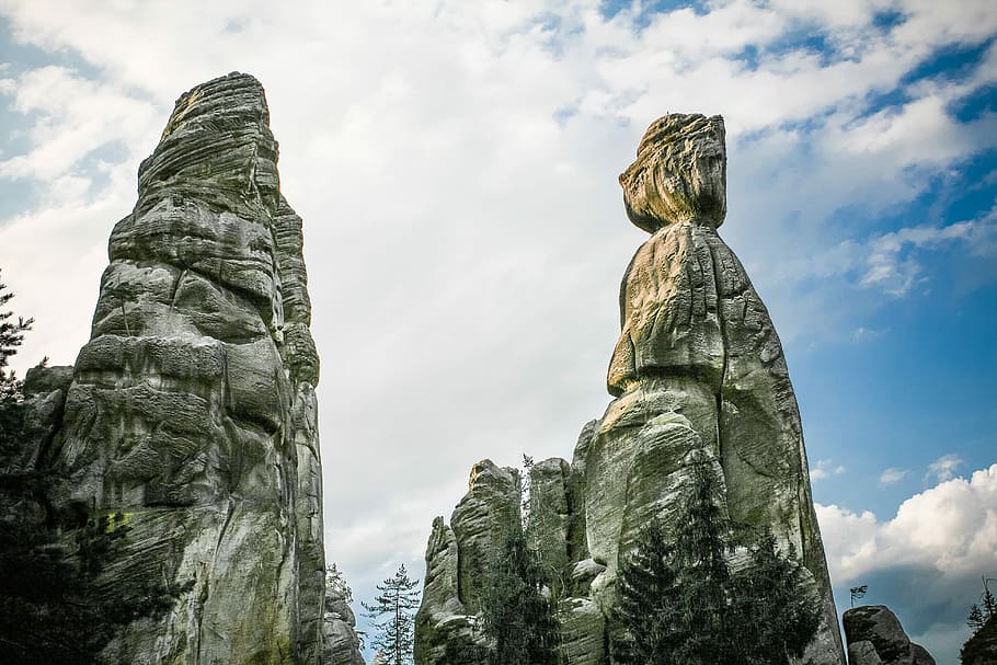 Adrspach-Teplice Rocks in Czech Republic, clouds, nature, buddhism, HD wallpaper