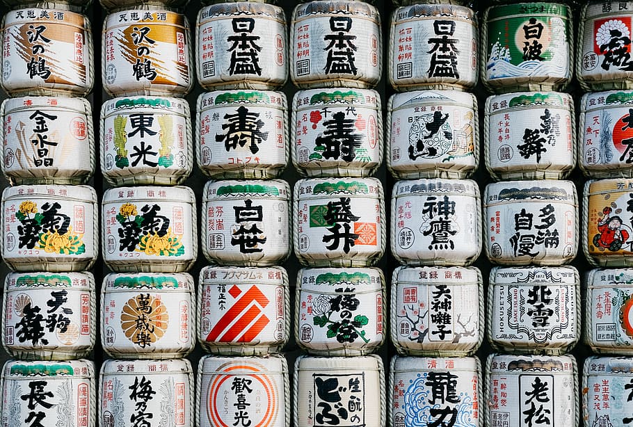 kanji labeled product lot, assorted-color container lot, food, HD wallpaper