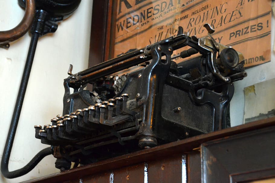 typewriter, nostalgia, old, antique, leave, retro, tap, office HD wallpaper