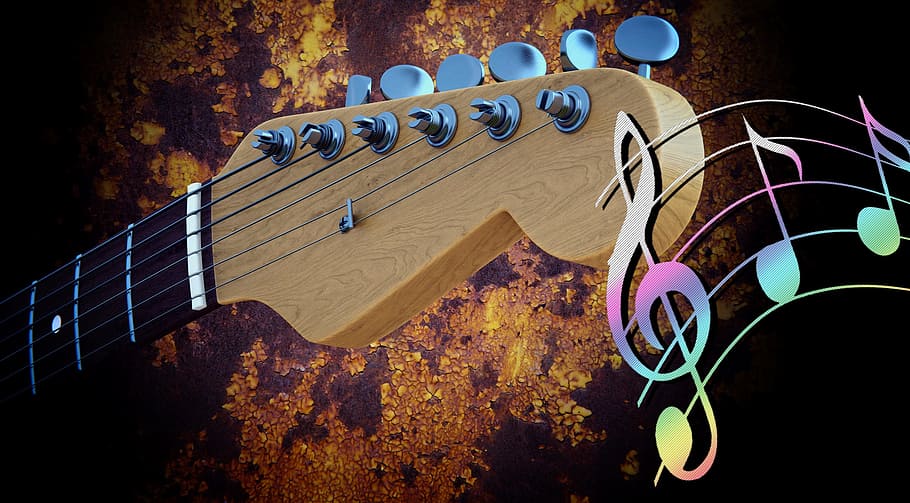 brown wooden guitar headstock with musical note digital wallpaper, HD wallpaper
