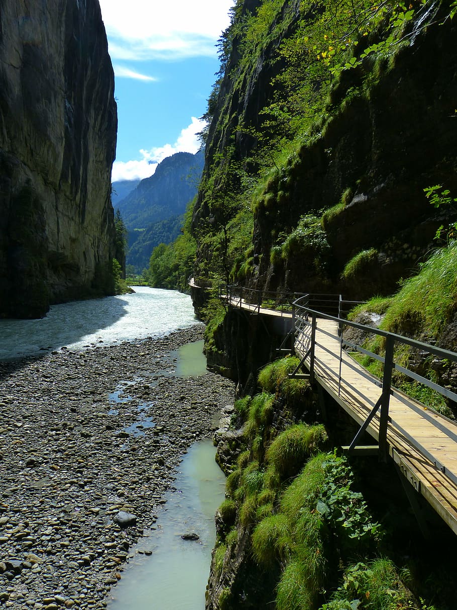 aare, clammy, gorge, away, web, river, water, mountains, switzerland, HD wallpaper