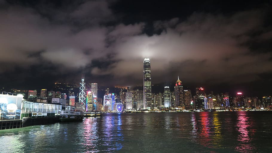Panoramic Shot of Lighted City Buildings during Night, architecture HD wallpaper